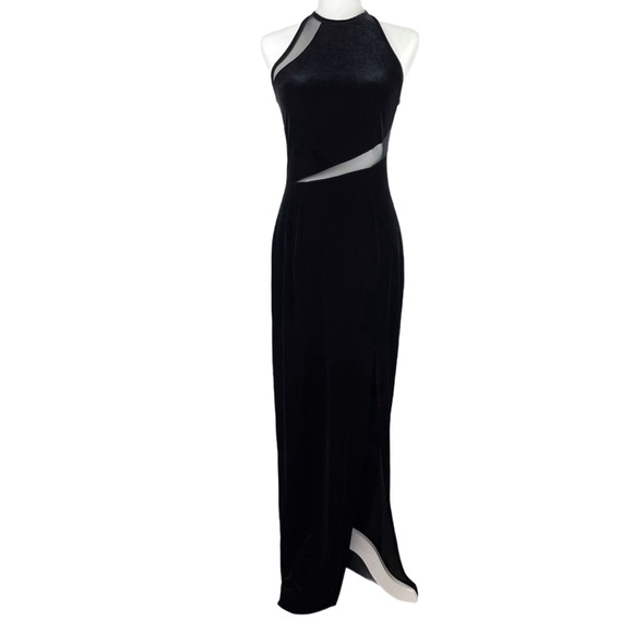 Tadashi Shoji Dresses & Skirts - Tadashi Black Velvet Mesh Cutout VTG Maxi Dress